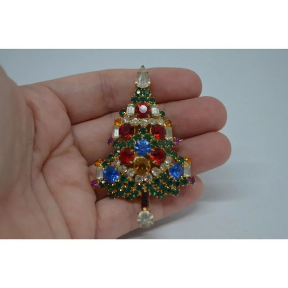 Christmas Ornament Enamel Brooch Dangle Pin Xmas Gold Tone 2" Vtg  Costume - Picture 9 of 9